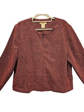 TravelSmith Blazer Jacket Womens L Petite Red Black Long Sleeves Zip Career